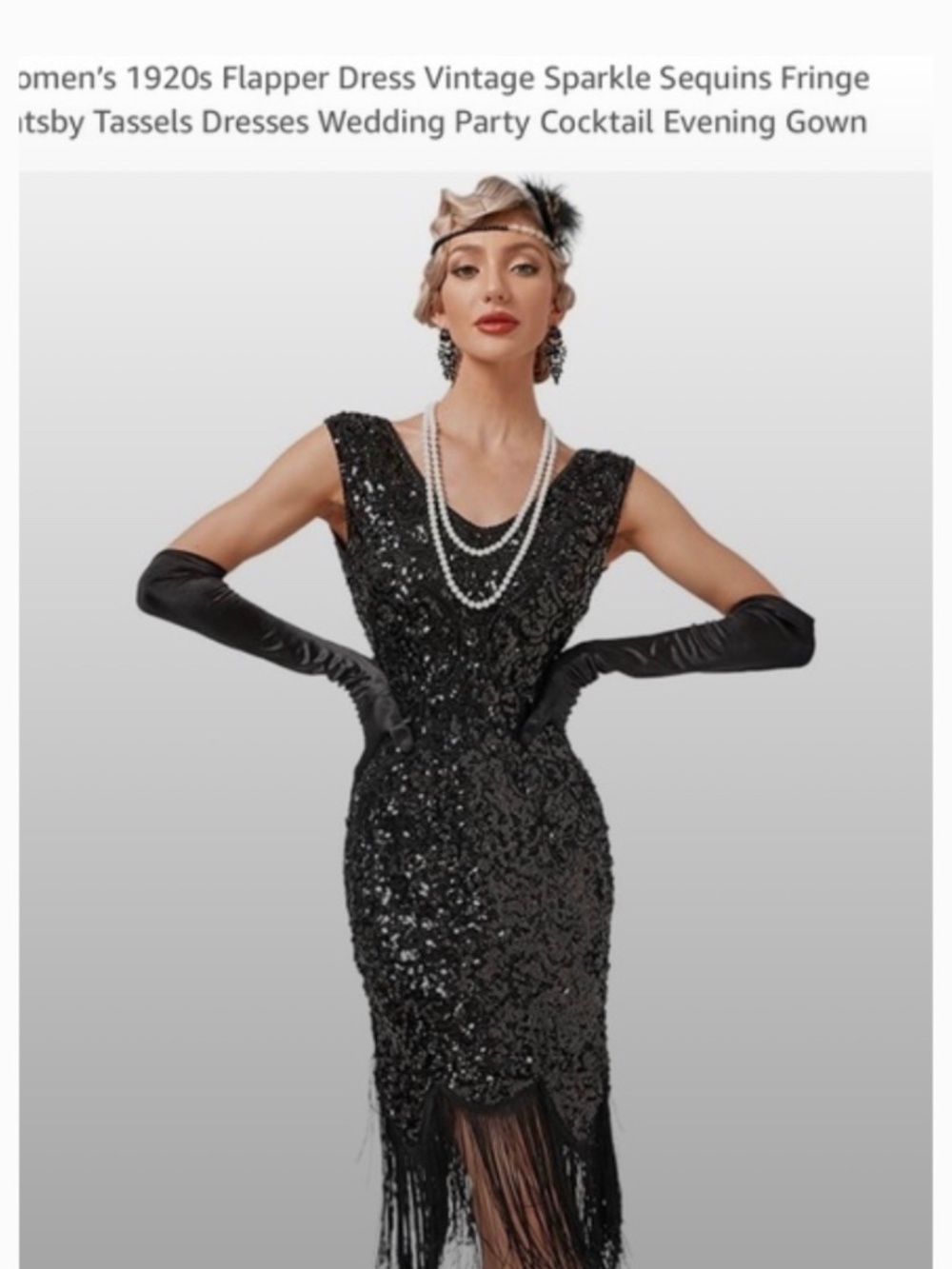 Great Gatsby 1920s Women’s Flapper Dress – Black Sequin Fringe Evening Gown